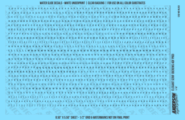 ASG Waterslide Decals - Elegant Serif Lettering Numbers 3/32"