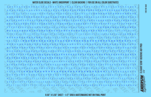 ASG Waterslide Decals - Elegant Serif Lettering Numbers 3/32"