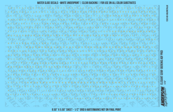 ASG Waterslide Decals - Elegant Serif Lettering Numbers 3/32"