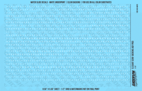 ASG Waterslide Decals - Elegant Serif Lettering Numbers 3/32"