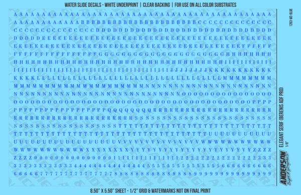 ASG Waterslide Decals - Elegant Serif Lettering Numbers 1/8"