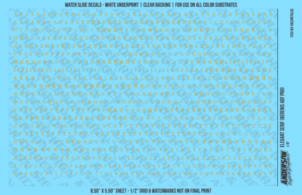 ASG Waterslide Decals - Elegant Serif Lettering Numbers 1/8"