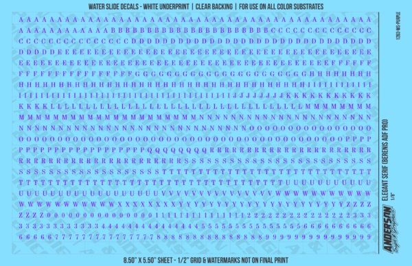 ASG Waterslide Decals - Elegant Serif Lettering Numbers 1/8"