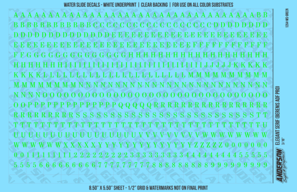 ASG Waterslide Decals - Elegant Serif Lettering Numbers 3/16"