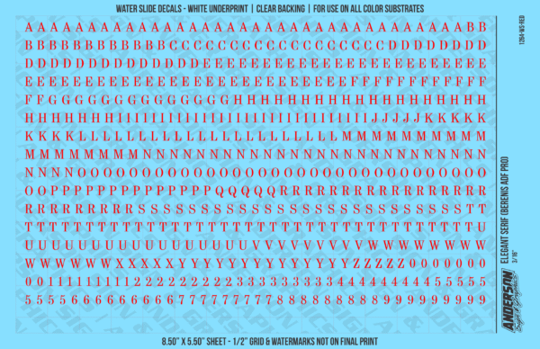 ASG Waterslide Decals - Elegant Serif Lettering Numbers 3/16"