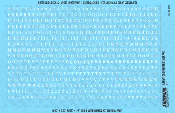 ASG Waterslide Decals - Elegant Serif Lettering Numbers 3/16"