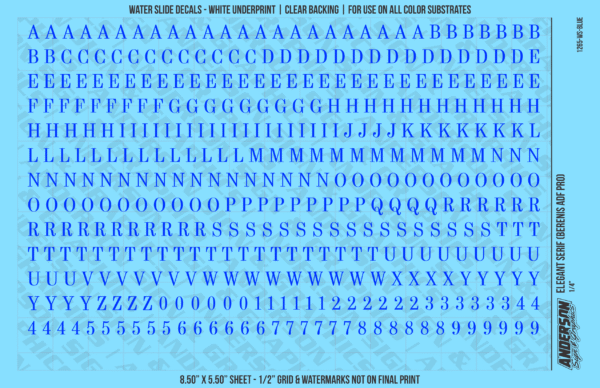 ASG Waterslide Decals - Elegant Serif Lettering Numbers 1/4"