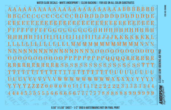 ASG Waterslide Decals - Elegant Serif Lettering Numbers 1/4"
