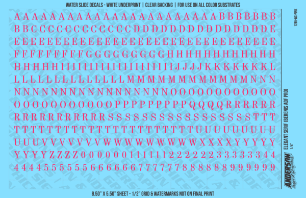 ASG Waterslide Decals - Elegant Serif Lettering Numbers 1/4"