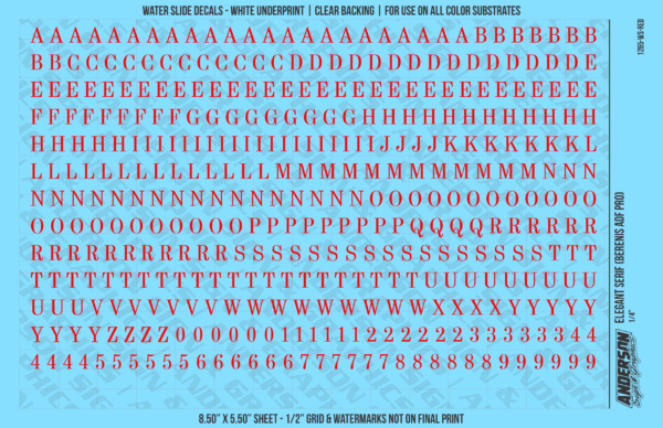 ASG Waterslide Decals - Elegant Serif Lettering Numbers 1/4"