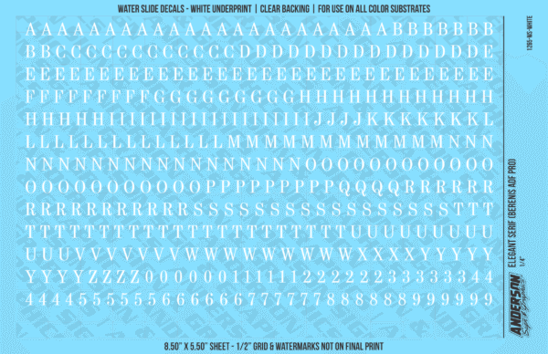 ASG Waterslide Decals - Elegant Serif Lettering Numbers 1/4"