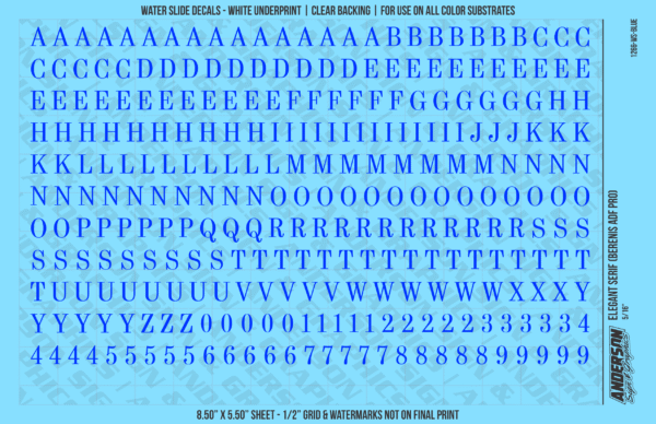 ASG Waterslide Decals - Elegant Serif Lettering Numbers 5/16"
