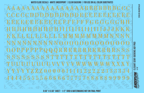 ASG Waterslide Decals - Elegant Serif Lettering Numbers 5/16"
