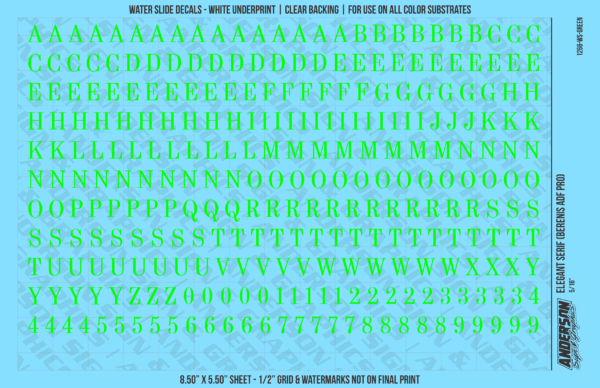 ASG Waterslide Decals - Elegant Serif Lettering Numbers 5/16"