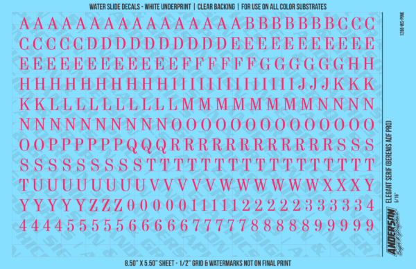 ASG Waterslide Decals - Elegant Serif Lettering Numbers 5/16"
