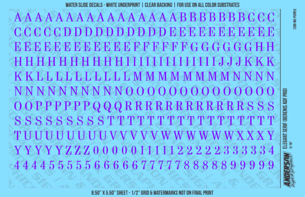 ASG Waterslide Decals - Elegant Serif Lettering Numbers 5/16"