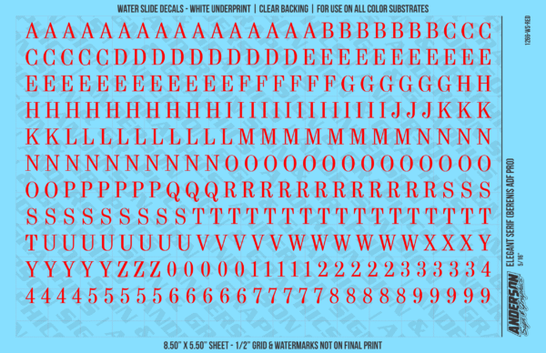 ASG Waterslide Decals - Elegant Serif Lettering Numbers 5/16"