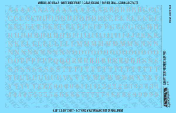 ASG Waterslide Decals - Elegant Serif Lettering Numbers 5/16"