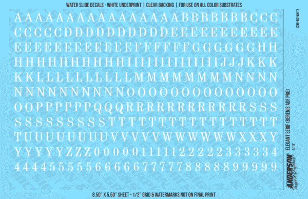 ASG Waterslide Decals - Elegant Serif Lettering Numbers 5/16"