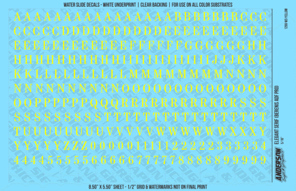 ASG Waterslide Decals - Elegant Serif Lettering Numbers 5/16"