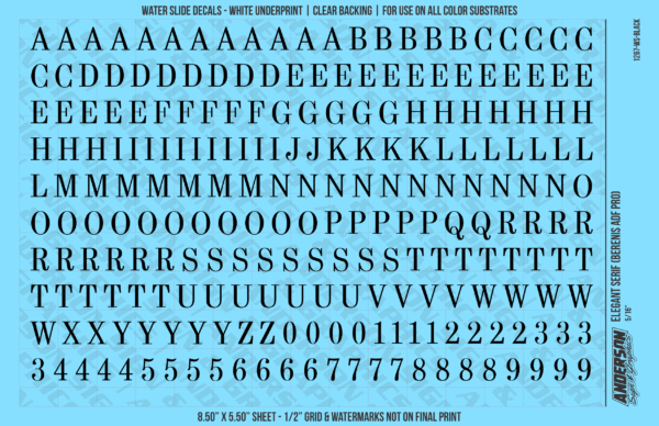 ASG Waterslide Decals - Elegant Serif Lettering Numbers 3/8"