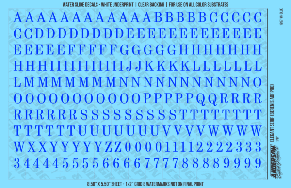 ASG Waterslide Decals - Elegant Serif Lettering Numbers 3/8"