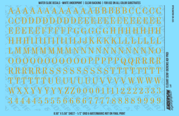 ASG Waterslide Decals - Elegant Serif Lettering Numbers 3/8"