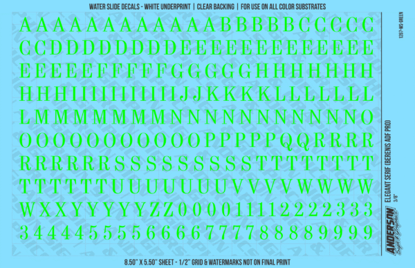 ASG Waterslide Decals - Elegant Serif Lettering Numbers 3/8"