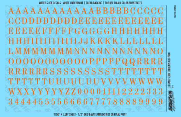 ASG Waterslide Decals - Elegant Serif Lettering Numbers 3/8"