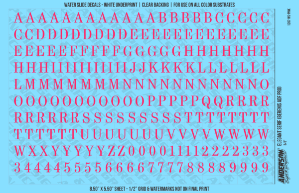 ASG Waterslide Decals - Elegant Serif Lettering Numbers 3/8"