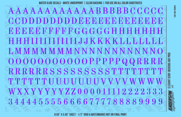 ASG Waterslide Decals - Elegant Serif Lettering Numbers 3/8"
