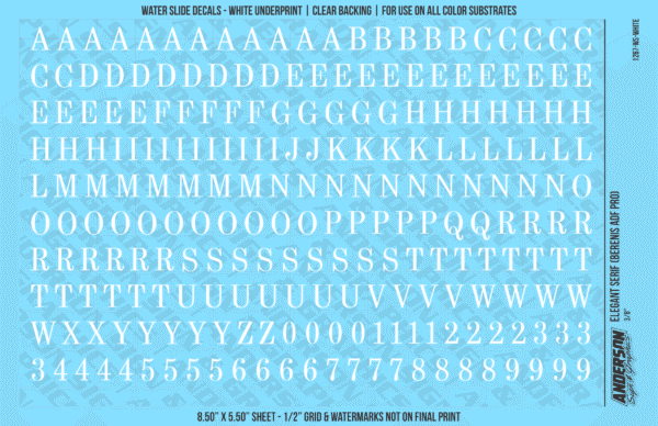 ASG Waterslide Decals - Elegant Serif Lettering Numbers 3/8"