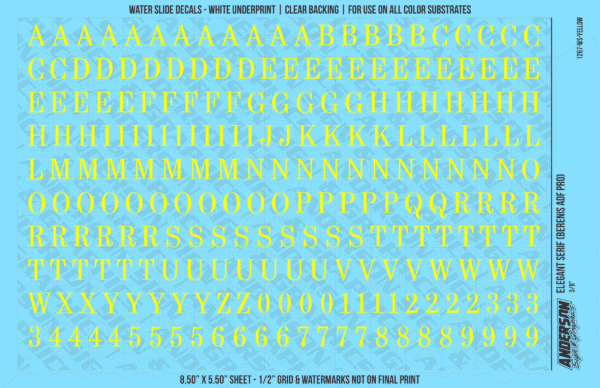 ASG Waterslide Decals - Elegant Serif Lettering Numbers 3/8"