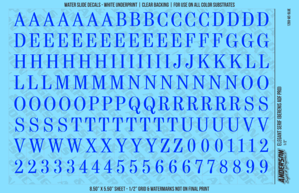 ASG Waterslide Decals - Elegant Serif Lettering Numbers 1/2"