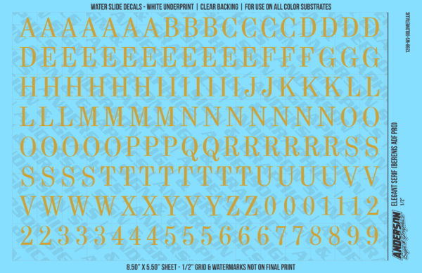 ASG Waterslide Decals - Elegant Serif Lettering Numbers 1/2"