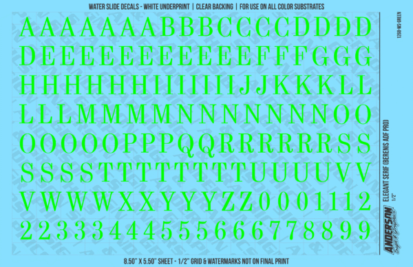 ASG Waterslide Decals - Elegant Serif Lettering Numbers 1/2"