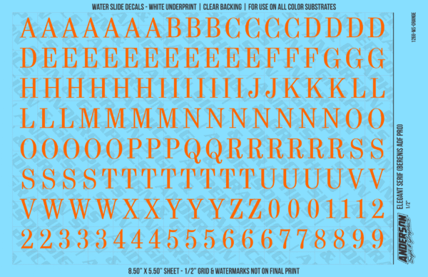ASG Waterslide Decals - Elegant Serif Lettering Numbers 1/2"