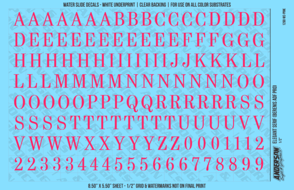 ASG Waterslide Decals - Elegant Serif Lettering Numbers 1/2"