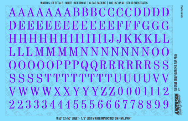 ASG Waterslide Decals - Elegant Serif Lettering Numbers 1/2"