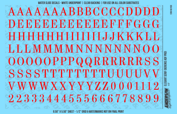 ASG Waterslide Decals - Elegant Serif Lettering Numbers 1/2"