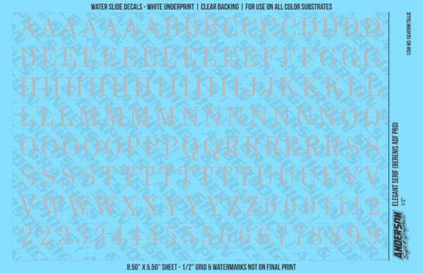 ASG Waterslide Decals - Elegant Serif Lettering Numbers 1/2"