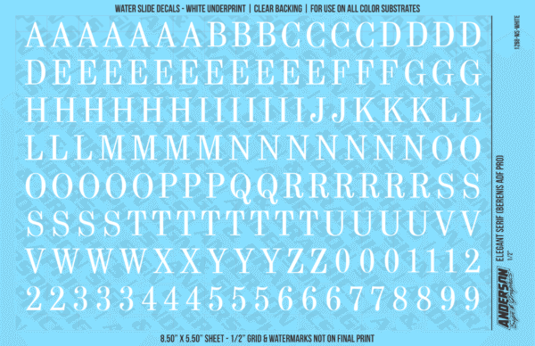 ASG Waterslide Decals - Elegant Serif Lettering Numbers 1/2"