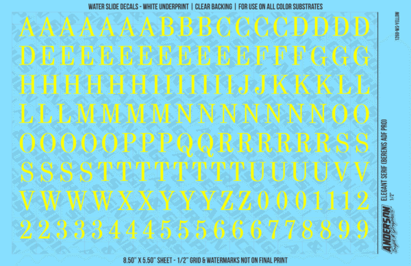 ASG Waterslide Decals - Elegant Serif Lettering Numbers 1/2"