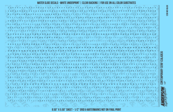 ASG Waterslide Decals - Contemporary Serif Lettering Numbers 1/16"