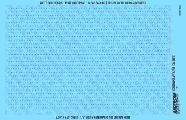 ASG Waterslide Decals - Contemporary Serif Lettering Numbers 1/16"