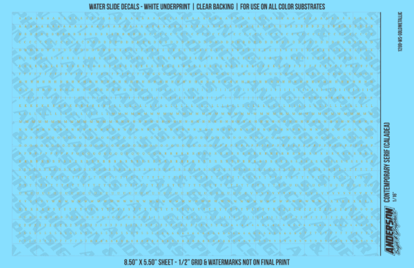 ASG Waterslide Decals - Contemporary Serif Lettering Numbers 1/16"