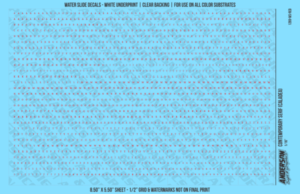 ASG Waterslide Decals - Contemporary Serif Lettering Numbers 1/16"