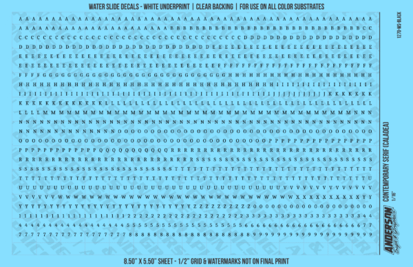 ASG Waterslide Decals - Contemporary Serif Lettering Numbers 3/32"