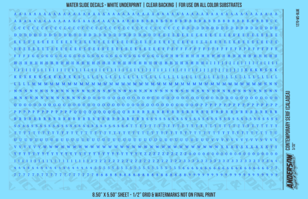 ASG Waterslide Decals - Contemporary Serif Lettering Numbers 3/32"