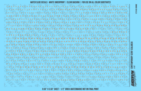 ASG Waterslide Decals - Contemporary Serif Lettering Numbers 3/32"
